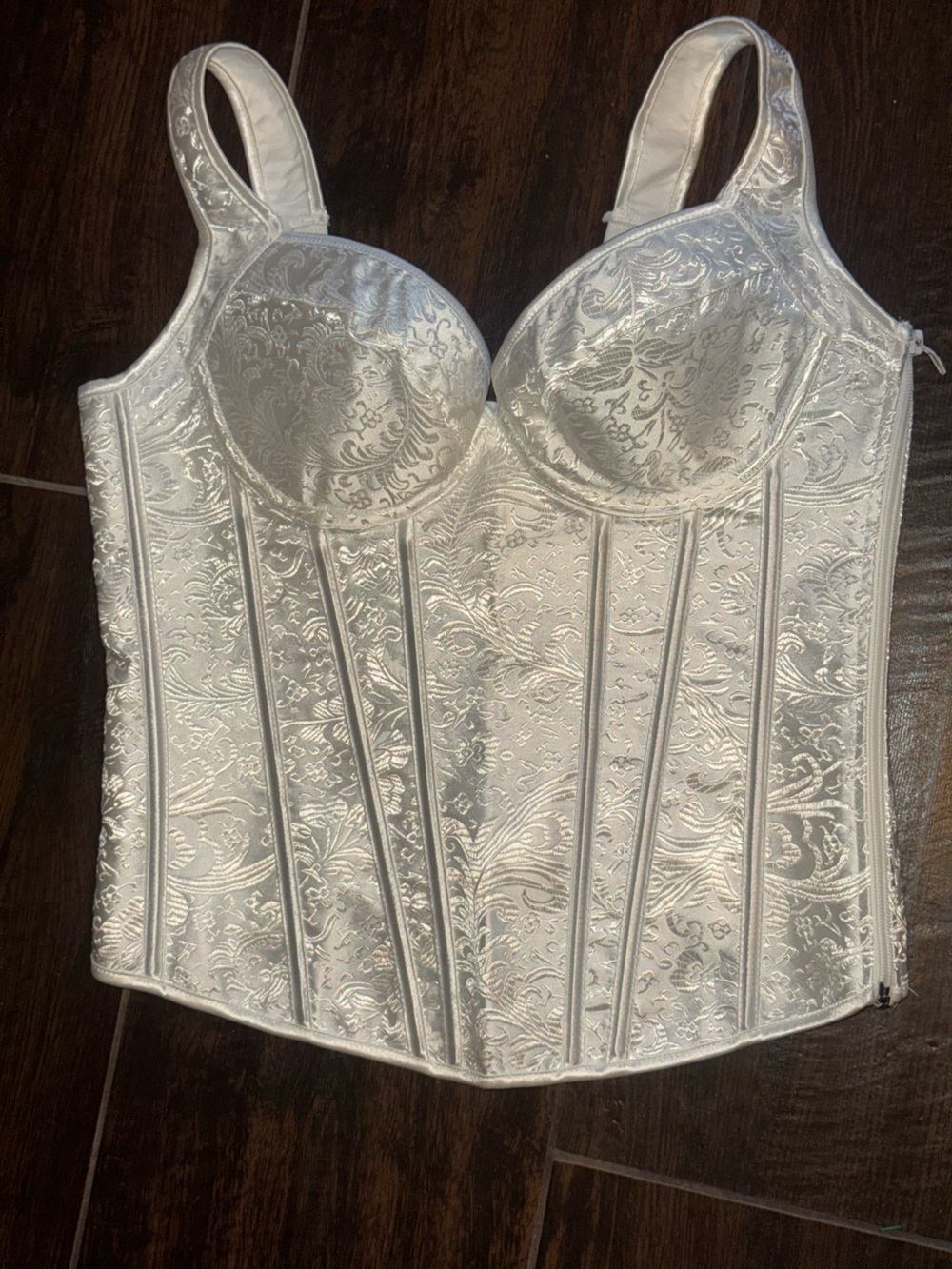 Kimring Gothic Jacquard Shoulder Straps Tank Overbust Corset Bustier White XL